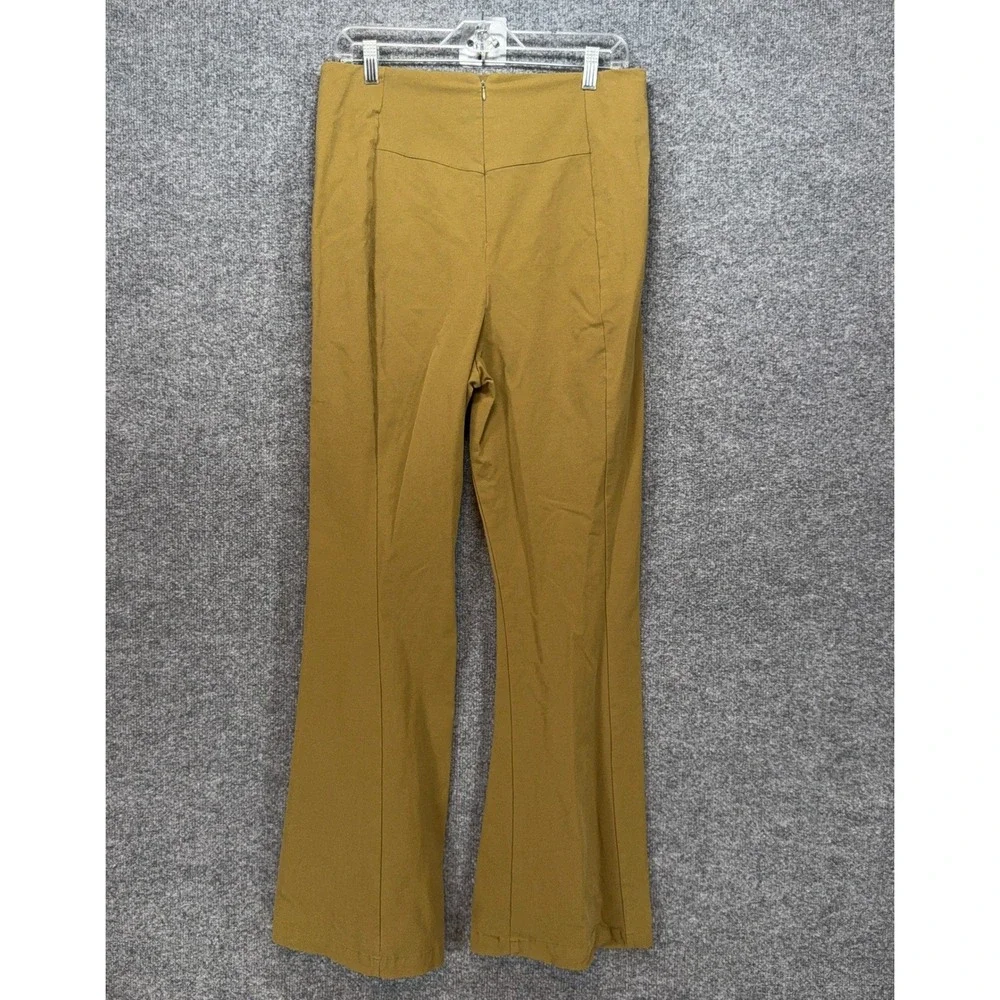 Free People Flare Pants Women XL Mustard Yellow Split Hem Boho High Rise Stretch